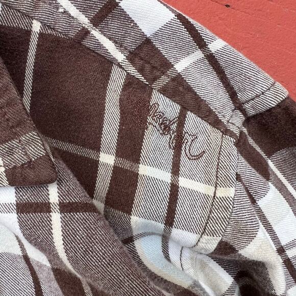 Vintage Y2K Quiksilver Flannel Plaid Button Up Shirt Skater Surf Brown Blue Tan - Picture 4 of 9